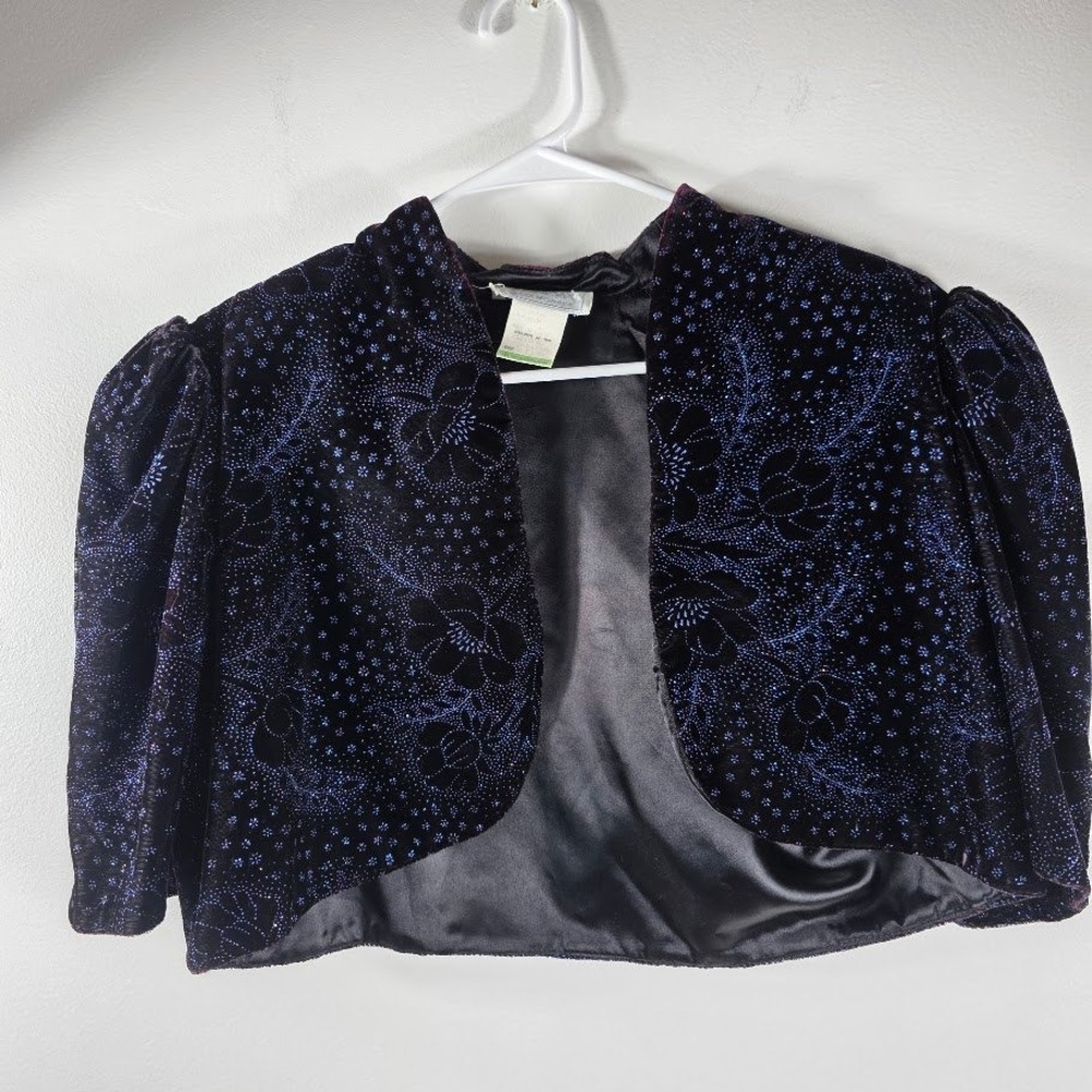 Vtg Gunne Sax Jessica McClintock Velvet Floral Puff Sleeve‎ Bolero Shrug Jacket